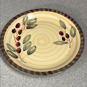 Hand-Painted Yellow Ceramic Serving Platter with Olive Motif